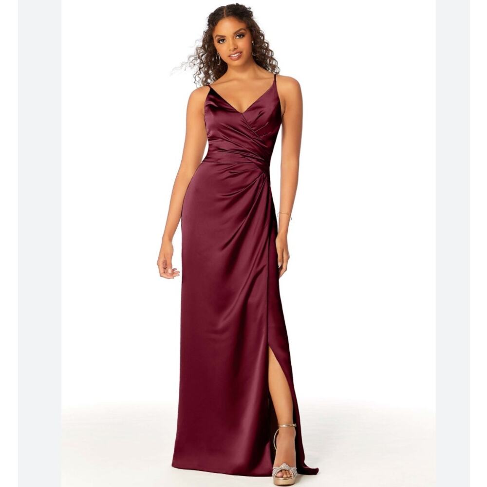 Morilee 21761 Silky Satin Slit Bridesmaid Dress‎ Maxi Burgandy